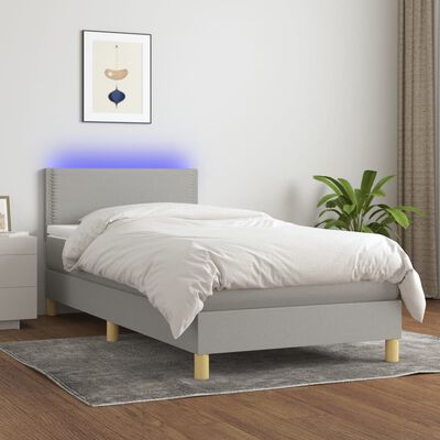 vidaXL Letto a Molle Materasso e LED Grigio Chiaro 90x190 cm Tessuto