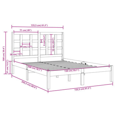 vidaXL Giroletto Nero in Legno Massello 150x200 cm King Size