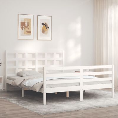 vidaXL Giroletto con Testiera Bianco King Size in Legno Massello