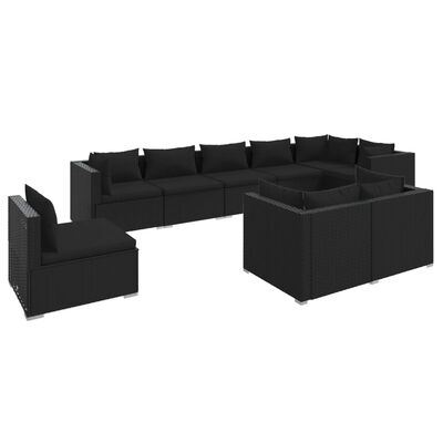 vidaXL Set Divani da Giardino 9 pz con Cuscini in Polyrattan Nero