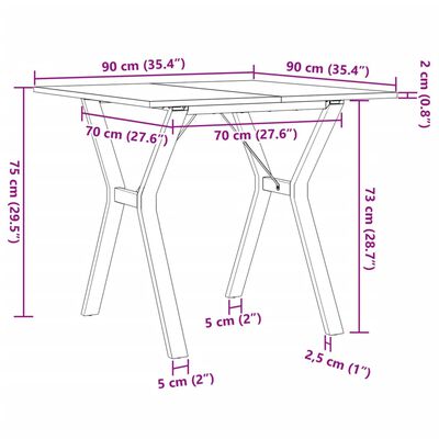 vidaXL Tavolo da Pranzo Telaio a Y 90x90x75 cm Massello Pino e Ghisa