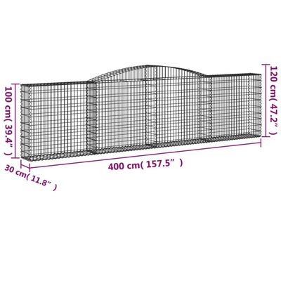 vidaXL Cesti Gabbioni ad Arco 6 pz 400x30x100/120 cm Ferro Zincato