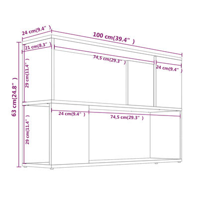 vidaXL Libreria Grigio Sonoma 100x24x63 cm in Legno Multistrato