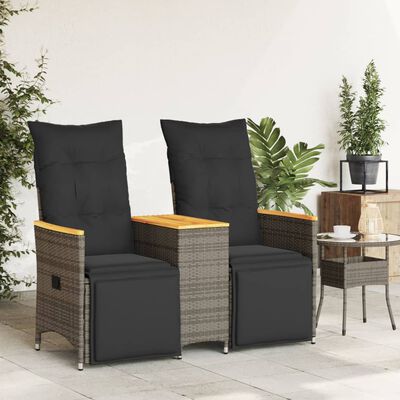 vidaXL Divano Giardino Reclinabile 2 Posti Tavolino Grigio Polyrattan