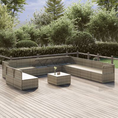 vidaXL Set Divani da Giardino 12 pz con Cuscini in Polyrattan Grigio