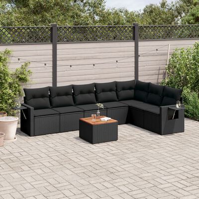 vidaXL Set Divani da Giardino con Cuscini 8 pz Nero in Polyrattan