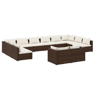 vidaXL Set Divani da Giardino 12 pz con Cuscini in Polyrattan Marrone