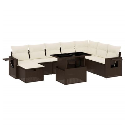 vidaXL Set Divani da Giardino 9pz con Cuscini Marrone in Polyrattan