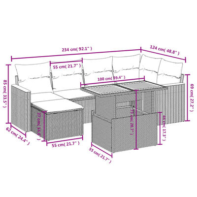 vidaXL Set Divani da Giardino con Cuscini 7pz Nero Polyrattan