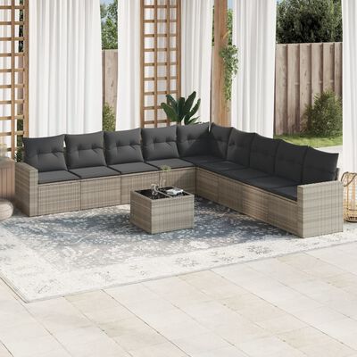 vidaXL Set Divano Giardino 10 pz con Cuscini Grigio Chiaro Polyrattan