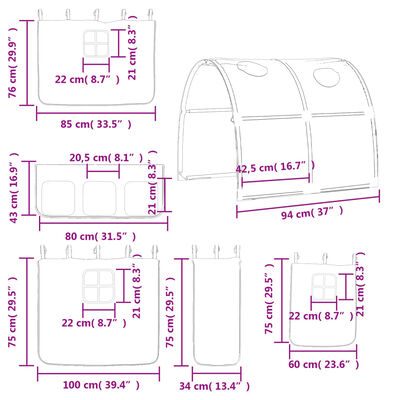 vidaXL Letto a Soppalco con Tunnel Bambini Rosa 90x200cm Massello Pino