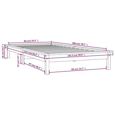 vidaXL Giroletto senza Materasso Ambra 90x200cm Legno Massello