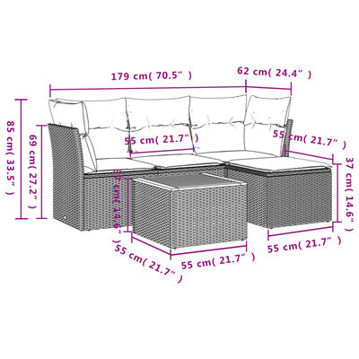 vidaXL Set Divano da Giardino 5 pz con Cuscini Beige in Polyrattan