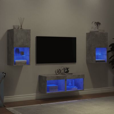 vidaXL Mobili TV a Muro 4pz con Luci LED Grigio Cemento