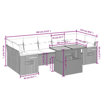 vidaXL Set Divano da Giardino 8 pz con Cuscini Grigio in Polyrattan