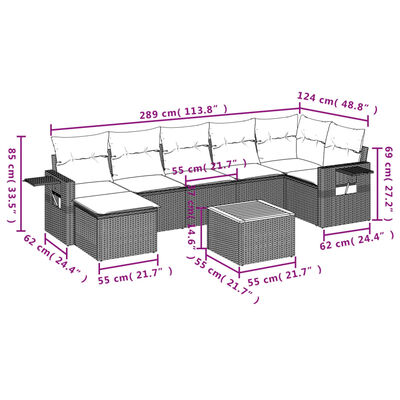 vidaXL Set Divano da Giardino 8 pz con Cuscini Beige in Polyrattan