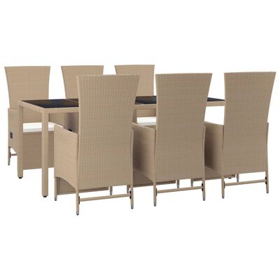 vidaXL Set da Pranzo da Giardino 7 pz con Cuscini Beige in Polyrattan