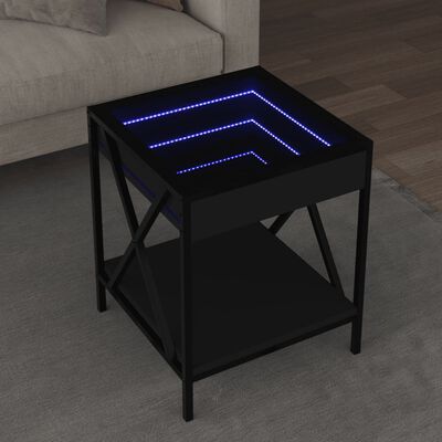 vidaXL Tavolino da Salotto con LED Infinity Nero 40x40x49 cm