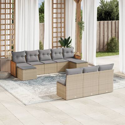 vidaXL Set Divano da Giardino 10 pz con Cuscini Beige in Polyrattan