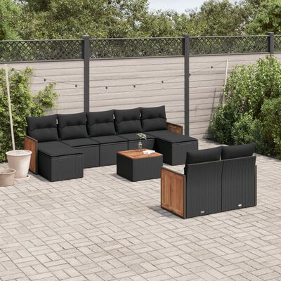 vidaXL Set Divani da Giardino 10pz con Cuscini in Polyrattan Nero