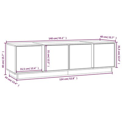 vidaXL Mobile Porta TV Nero 140x40x40 cm in Legno Massello di Pino