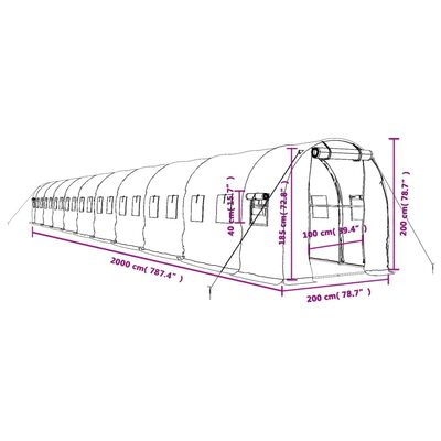 vidaXL Serra con Telaio in Acciaio Verde 40 m² 20x2x2 m