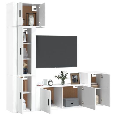 vidaXL Set di Mobili Porta TV 5 pz Bianco Lucido in Legno Multistrato