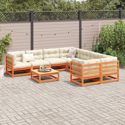 vidaXL Set Divani da Giardino 9 pz Marrone Cera Legno Massello Pino