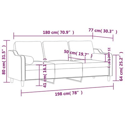 vidaXL Divano a 3 Posti con Cuscini Nero 180 cm in Tessuto