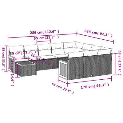 vidaXL Set Divani da Giardino 11 pz con Cuscini in Polyrattan Nero