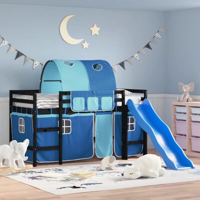 vidaXL Letto a Soppalco con Tunnel Bambini Blu 80x200cm Massello Pino