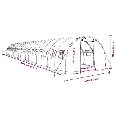 vidaXL Serra con Telaio in Acciaio Bianco 60 m² 20x3x2 m