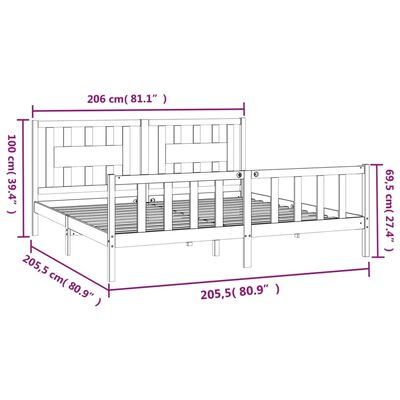 vidaXL Giroletto con Testiera Grigio Legno Massello di Pino 200x200 cm