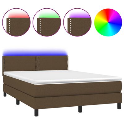 vidaXL Letto a Molle Materasso e LED Marrone Scuro 140x200 cm Tessuto