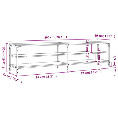 vidaXL Mobile Porta TV Nero 200x30x50cm in Legno Multistrato e Metallo