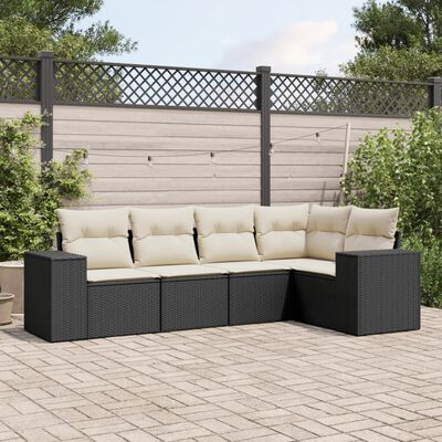 vidaXL Set Divani da Giardino 5 pz con Cuscini in Polyrattan Nero