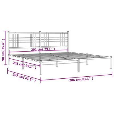 vidaXL Giroletto con Testiera in Metallo Nero 200x200 cm