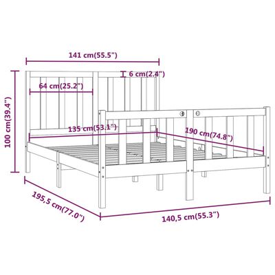 vidaXL Giroletto Nero in Legno Massello 135x190 cm Double