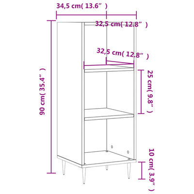 vidaXL Credenza Bianca 34,5x32,5x90 cm in Legno Multistrato