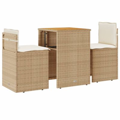 vidaXL Set da Bistrò 3 pz con Cuscini Beige in Polyrattan