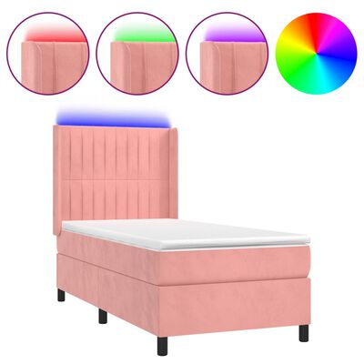 vidaXL Letto a Molle con Materasso e LED Rosa 100x200 cm in Velluto