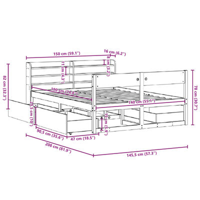 vidaXL Letto senza Materasso Marrone Cera 140x190 cm in Legno di Pino