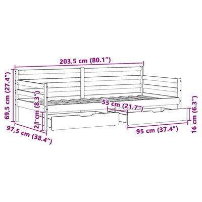 vidaXL Dormeuse con Cassetti 90x200 cm Legno Massello Pino