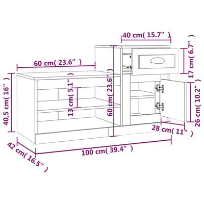 vidaXL Scarpiera Grigio Cemento 100x42x60 cm in Legno Multistrato