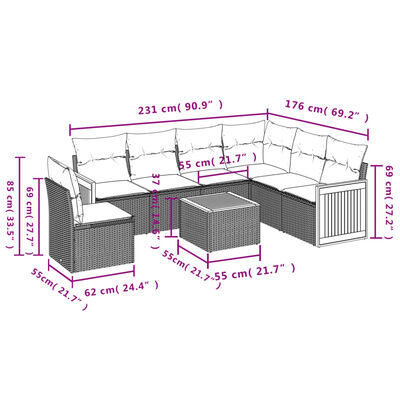 vidaXL Set Divani da Giardino 7 pz con Cuscini Beige in Polyrattan