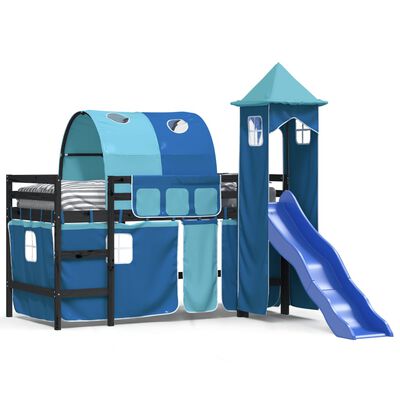 vidaXL Letto a Soppalco con Torre Bambini Blu 90x200cm Massello Pino