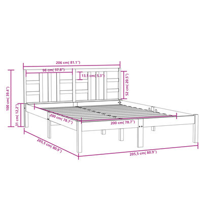 vidaXL Giroletto senza Materasso Ambra 200x200 Legno Massello