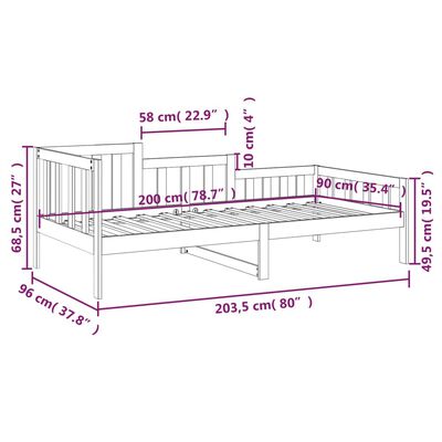 vidaXL Dormeuse Nera 90x200 cm in Legno Massello di Pino