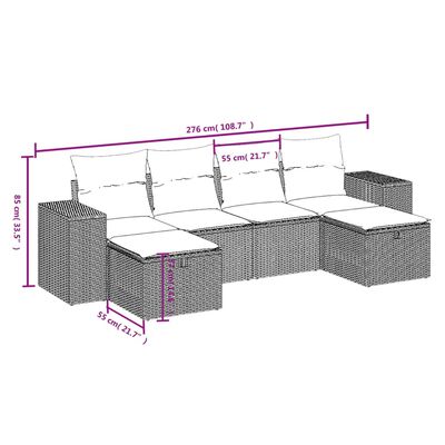 vidaXL Set Divano da Giardino 6 pz con Cuscini Nero in Polyrattan