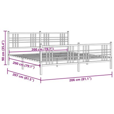 vidaXL Giroletto con Testiera e Pediera Metallo Bianco 200x200 cm